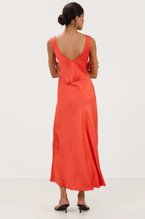 Vestido Longo Liora de Cetim | Coral Sunset
