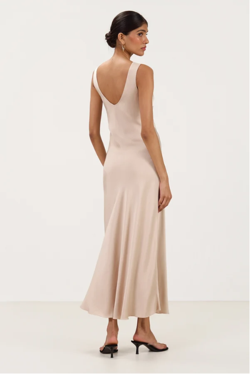 Vestido Longo Liora de Cetim | Areia