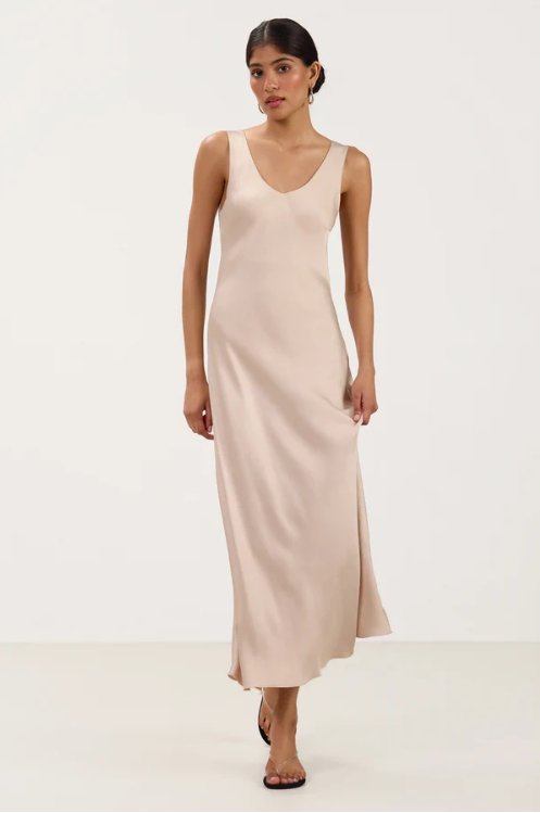 Vestido Longo Liora de Cetim | Areia