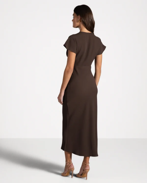 Vestido Juliette com Decote em V | Marrom Expresso