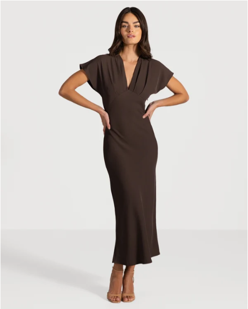 Vestido Juliette com Decote em V | Marrom Expresso