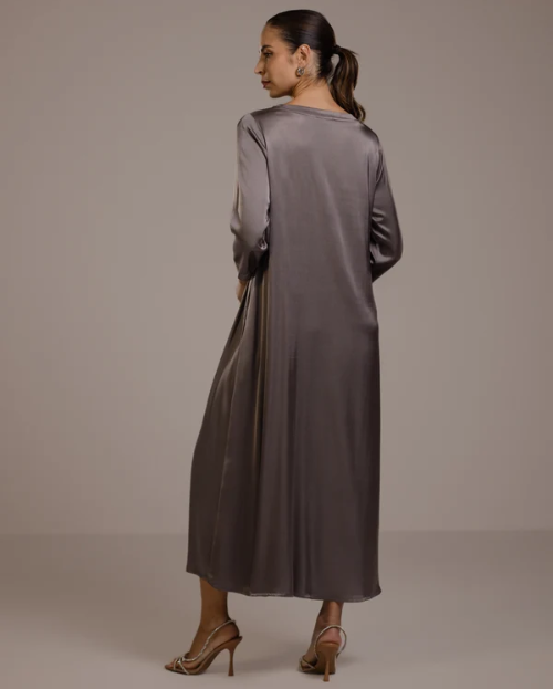 Vestido Dalila de cetim | Cinza