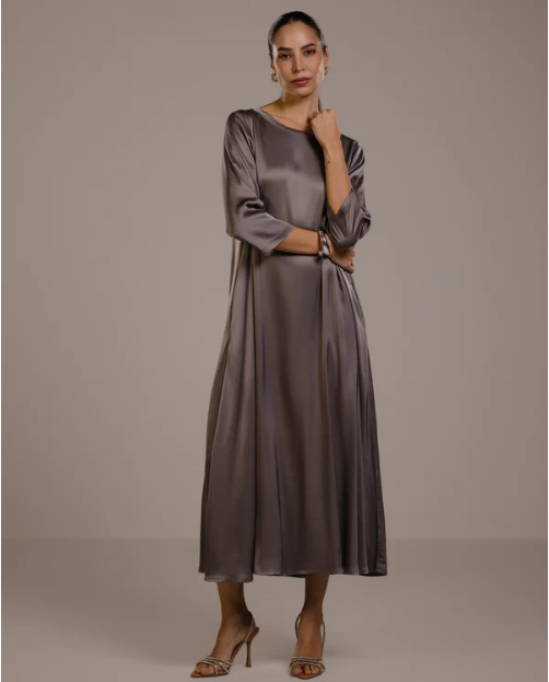 Vestido Dalila de cetim | Cinza