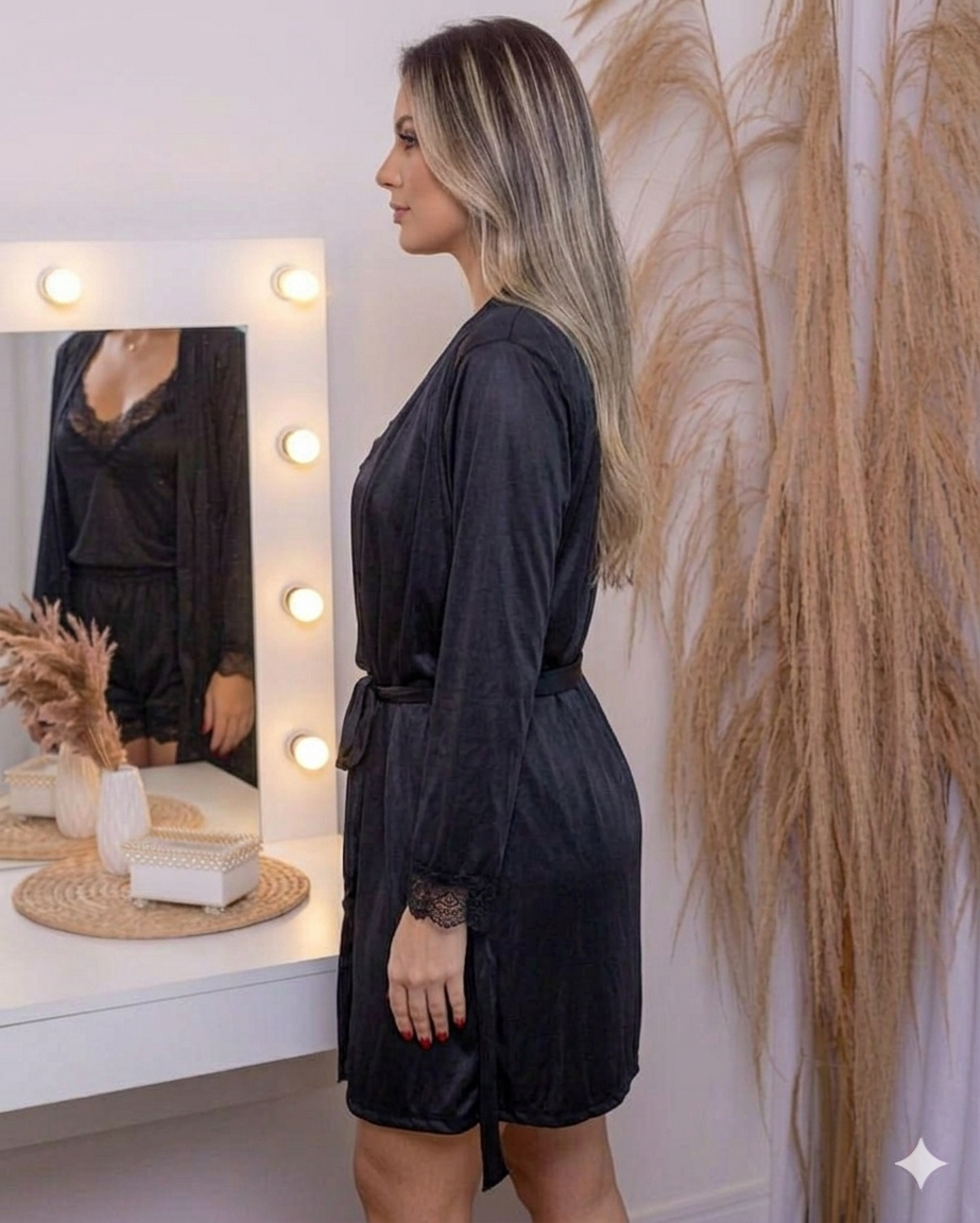 Conjunto Belle Lounge - Robe + Pijama (Tendência na Europa).